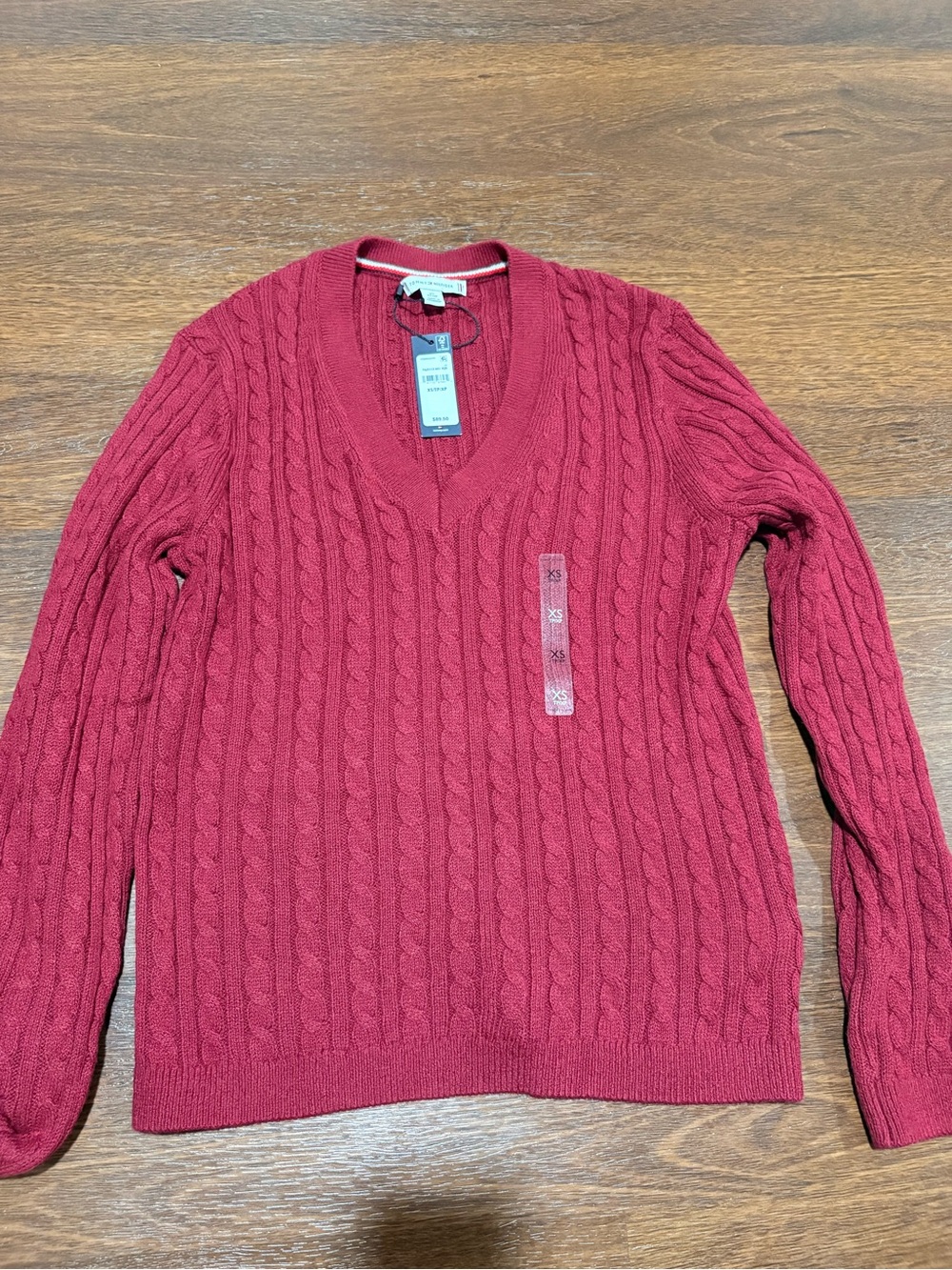 Tommy Hilfiger Cable-Knit V-Neck Sweater - Burgundy